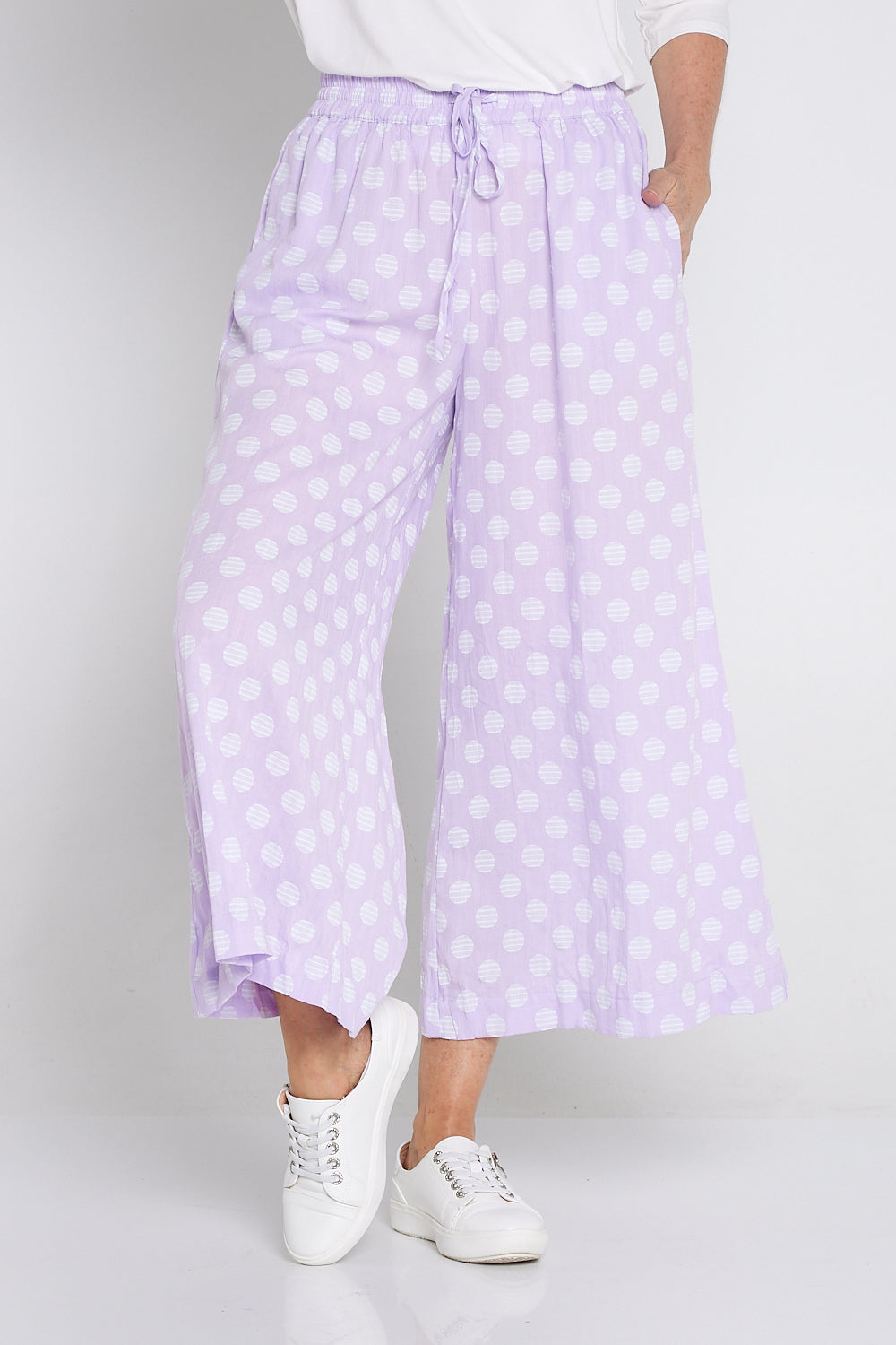 Cleo Wide Leg Drawstring Pants - Lilac/Spot