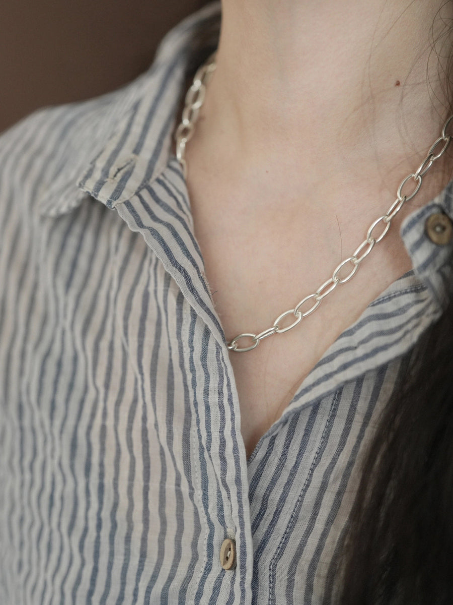 Women Summer Retro Stripe Turn-down Collar Cotton Shirt