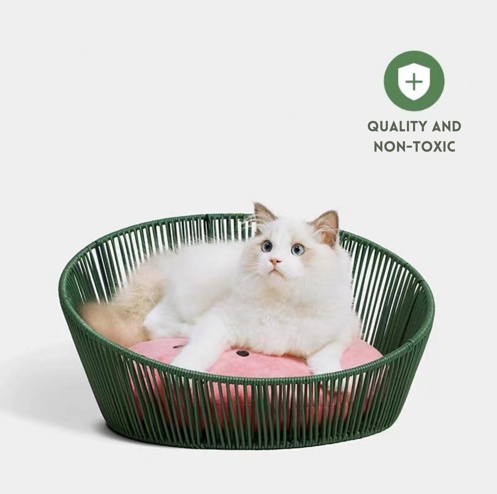 Vetreksa Watermelon Rattan Cat Bed Dog Bed With Removable Thick Pad