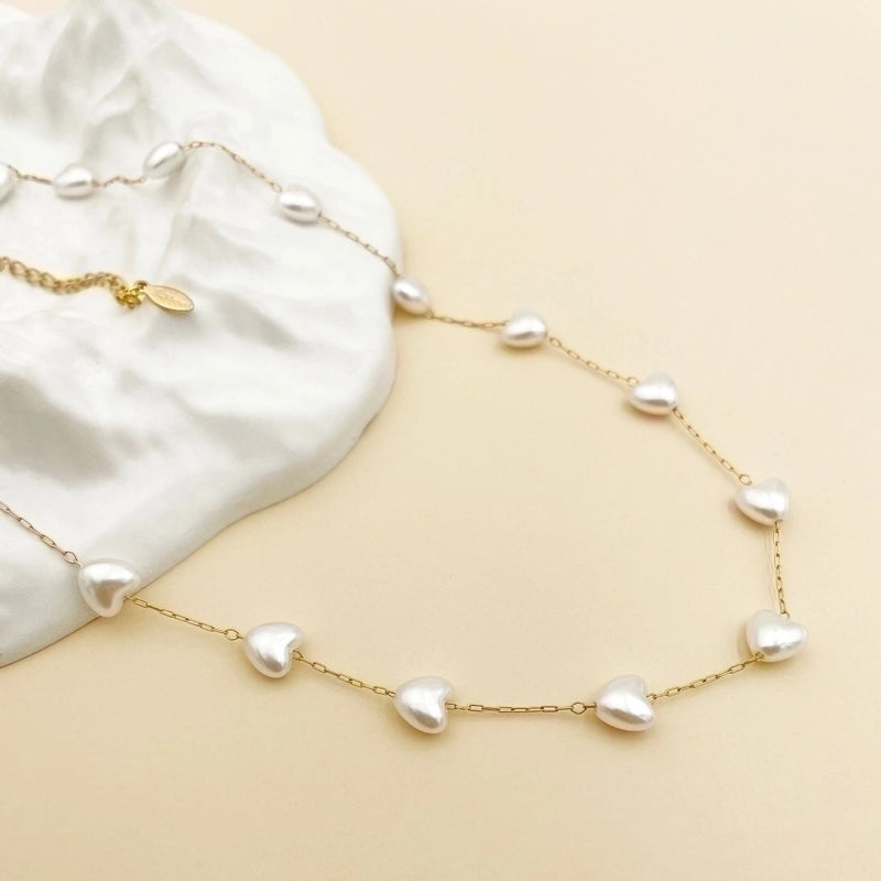 Minimalist Heart Shape 304 Stainless Steel Shell 14K Gold Plated Chain Stainless Steel Necklaces