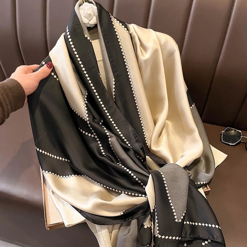 Women's Casual Color Block Satin Silk Scarf