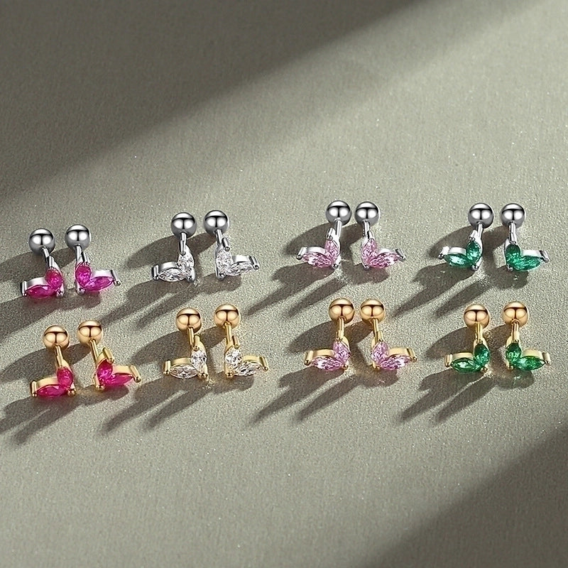 1 Pair Silver Zircon Leaf Ear Studs