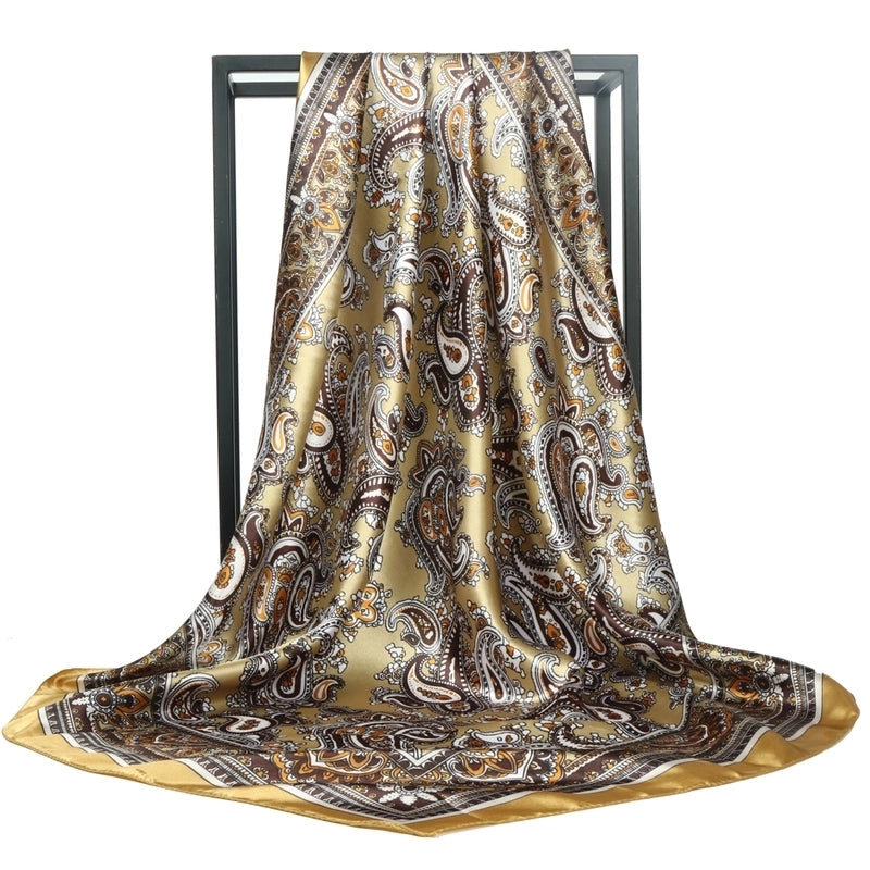 Women's Minimalist Cashew Nuts Satin Printing Silk Scarf Kerchief