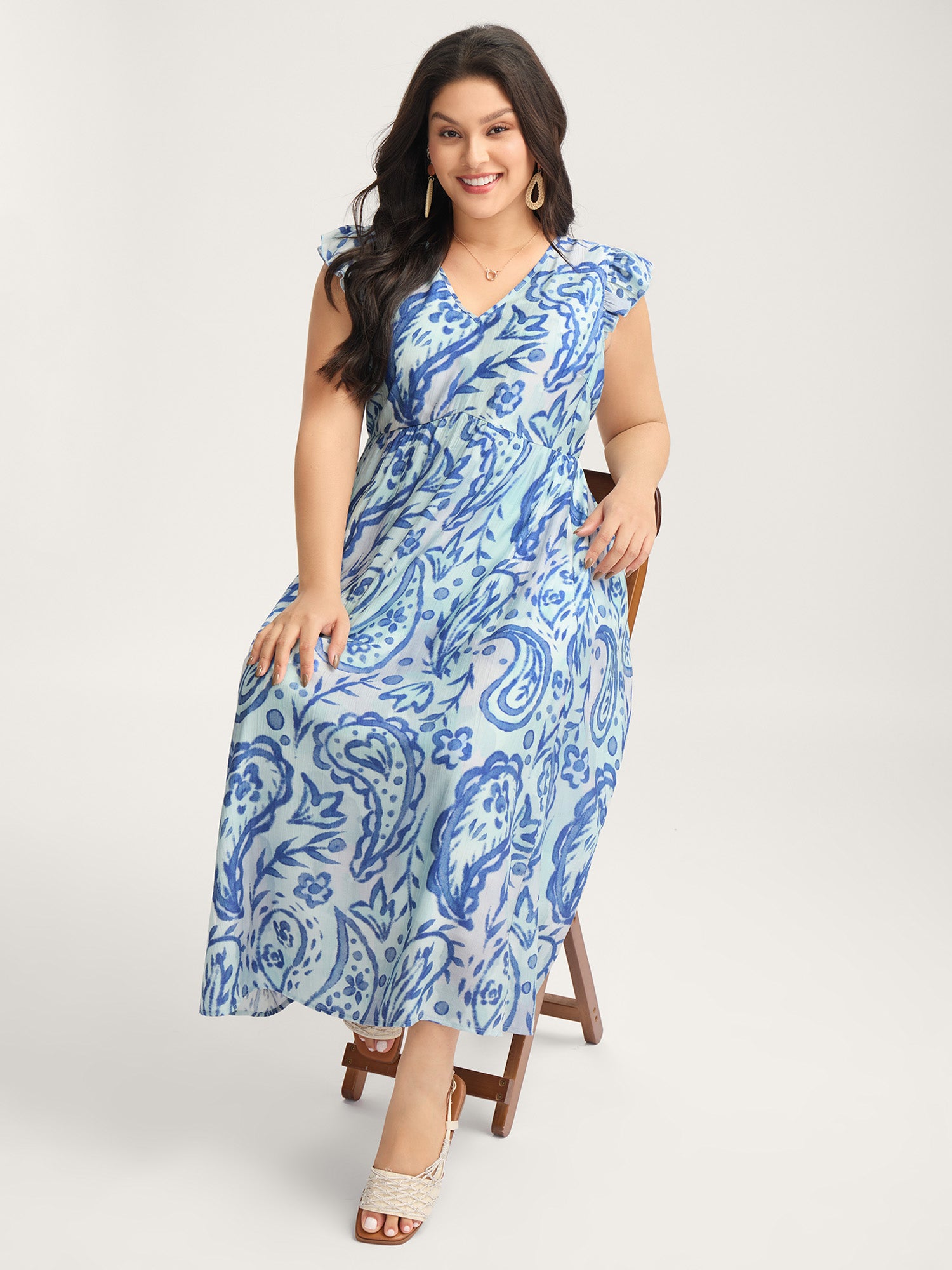 Paisley Print Ombre Back-Tie Midi Dress