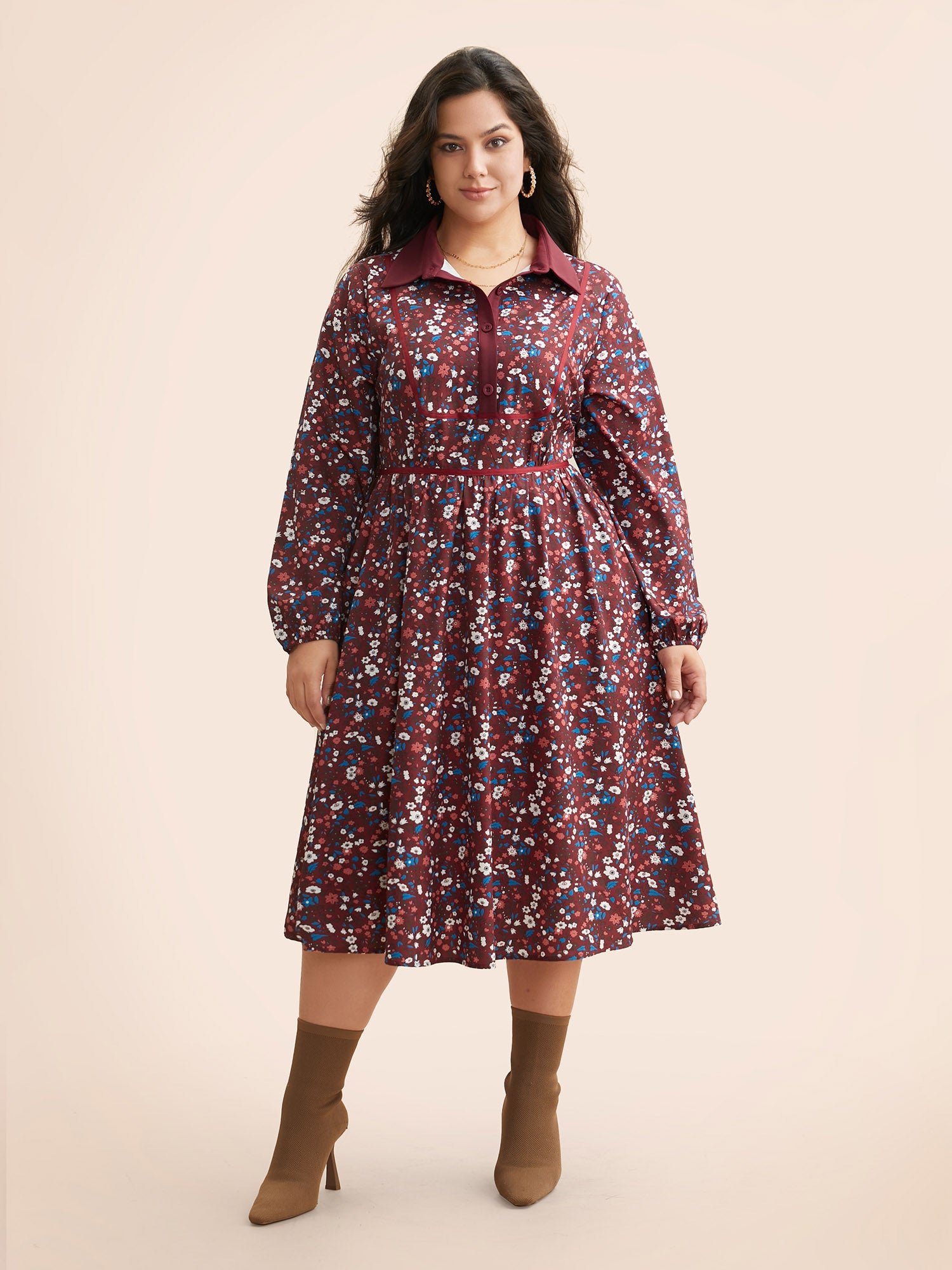 Ditsy Floral Woven Ribbon Button Up Dress