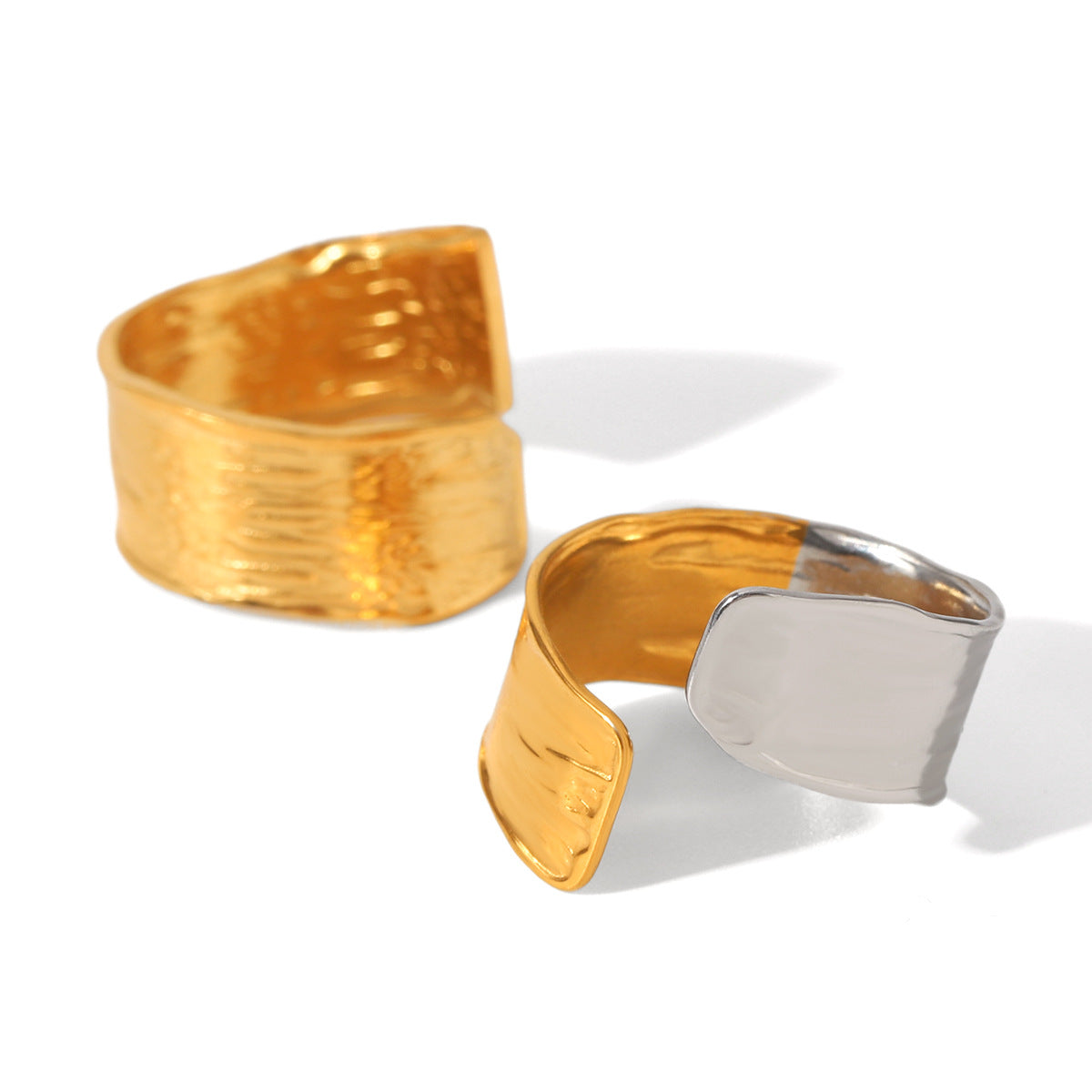 Phoenix Tide Ins18K Gold-Plated Ring Texture Stainless Steel Open Ring Female Titanium Steel Jewelry