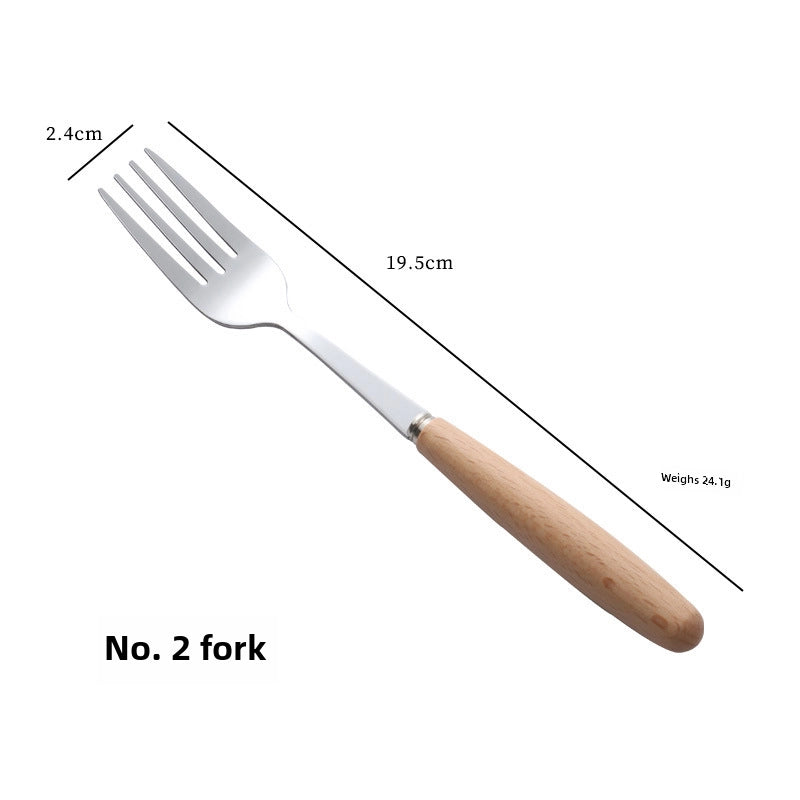 Stainless Steel Knife And Fork Spoon With Wooden Handle Western Steak Knife Solid Wood Stainless Steel Tableware Soup Spoon Fruit Dessert Fork
