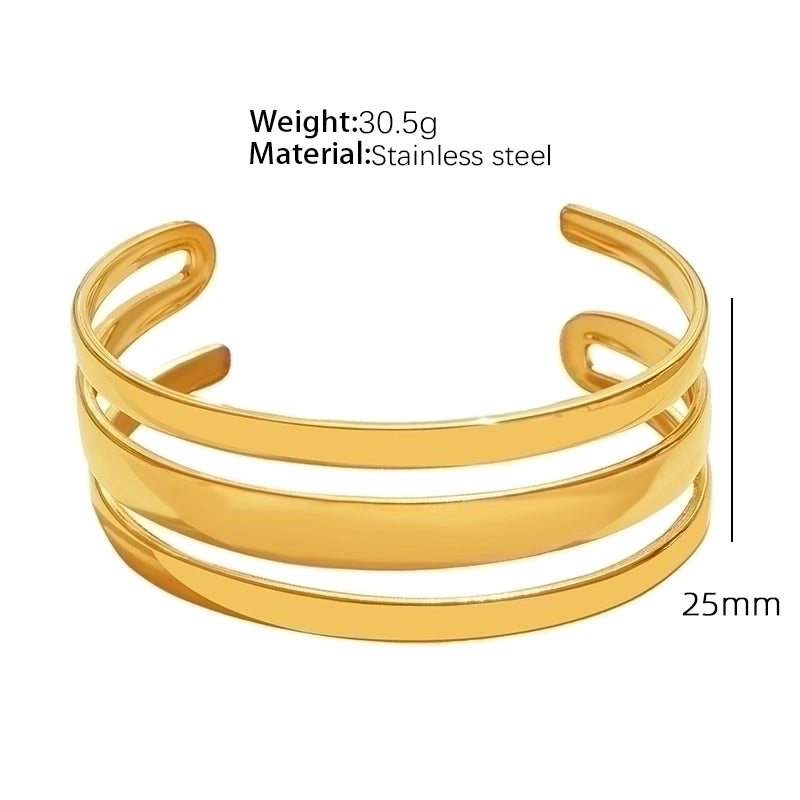 Vintage Style Punk Double Ring Waves Floral Titanium Steel 18K Gold Plated Bangle In Bulk