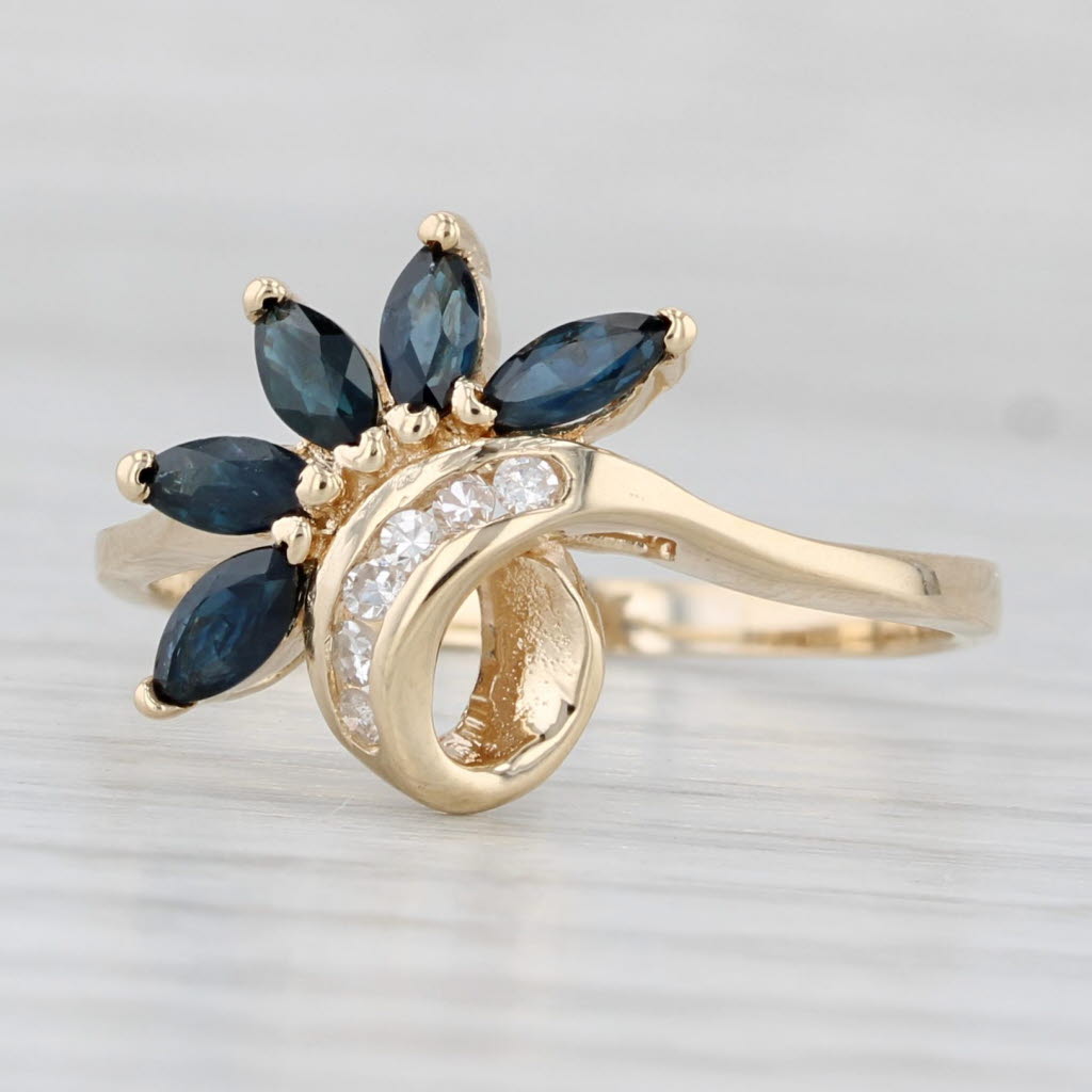 0.56ctw Blue Sapphire Diamond Flower Ring 14k Yellow Gold Size 8