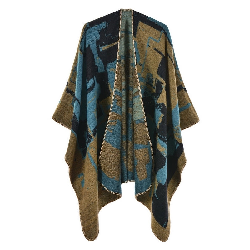 Women's Scarf Shawl Creative New Fashion Cashmere Jacquard Split Thickened Large Cloak Air Conditioning Warm Shawl