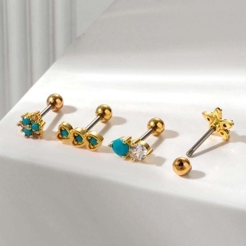 1 Piece Ear Cartilage Rings & Studs Sweet Heart Shape Flower 316L Stainless Steel  Copper Plating Inlay Zircon