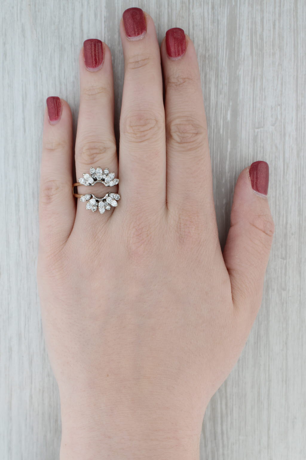 1.70ctw Diamond Cluster Ring Jacket Guard Enhancer 14k Gold Size 9.5 Bridal