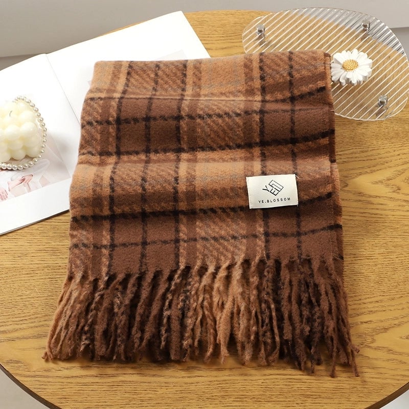 Women's Basic Plaid Polyester Scarf