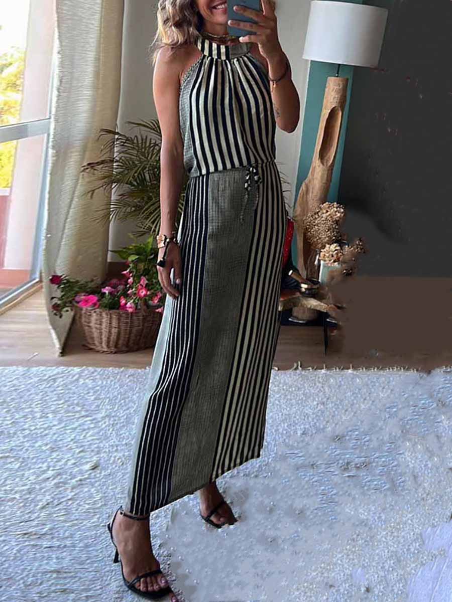 Sleeveless Round Neck Striped Dress