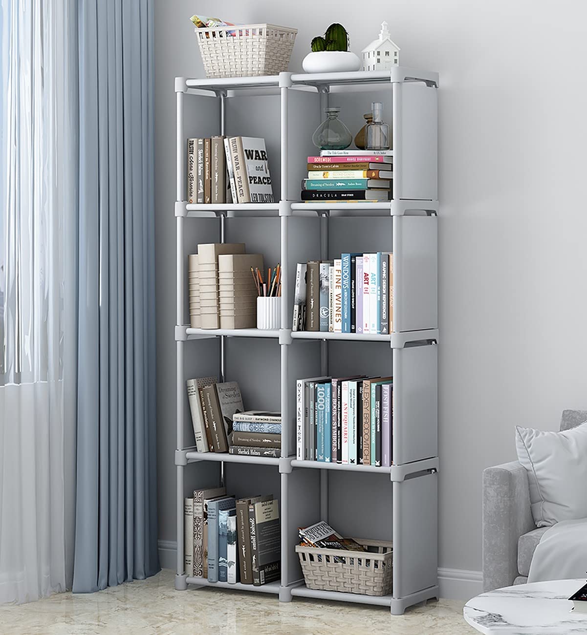 Foldable Bookshelf Open Bookcase. Space-Saving Storage Book Shelf Organizer Rack For Study Room. Office Library