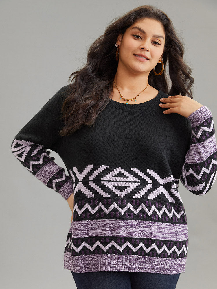 Bandana Jacquard Heather Patchwork Pullover