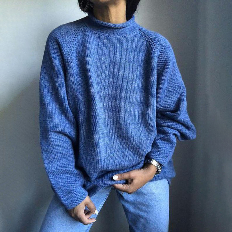 Solid Color Pullover Loose Mid Turtleneck Sweater