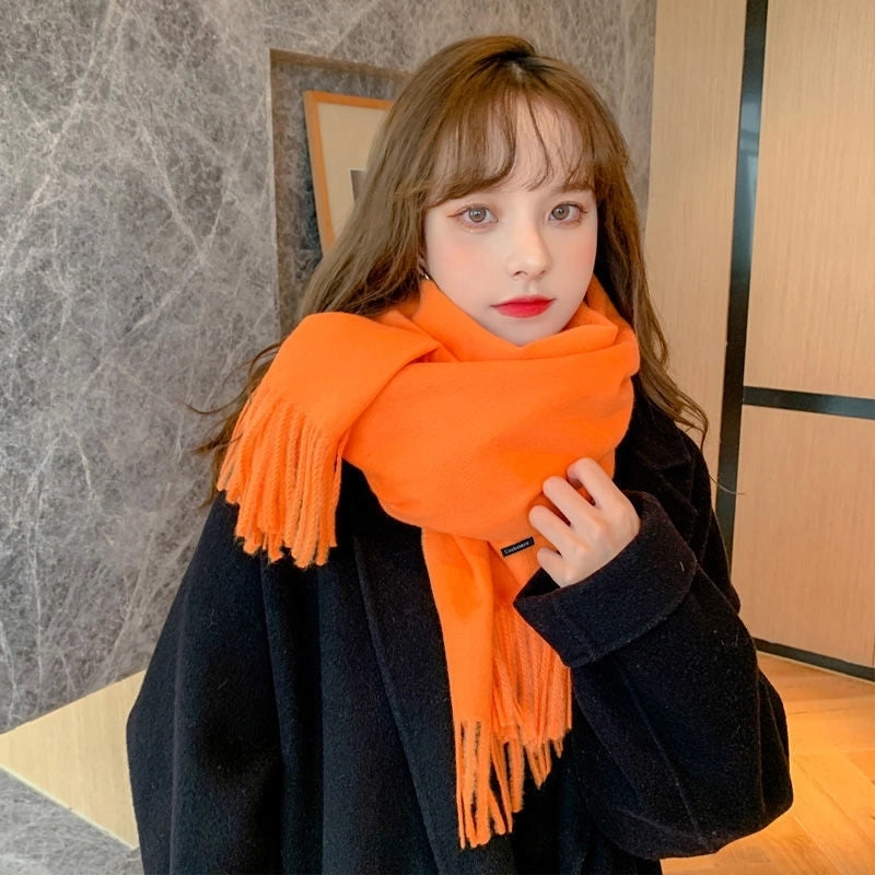 Autumn And Winter Imitation Cashmere Scarf Classic Double-sided Solid Color Men's And Women's Warm Large Shawl Dual-use Scarf