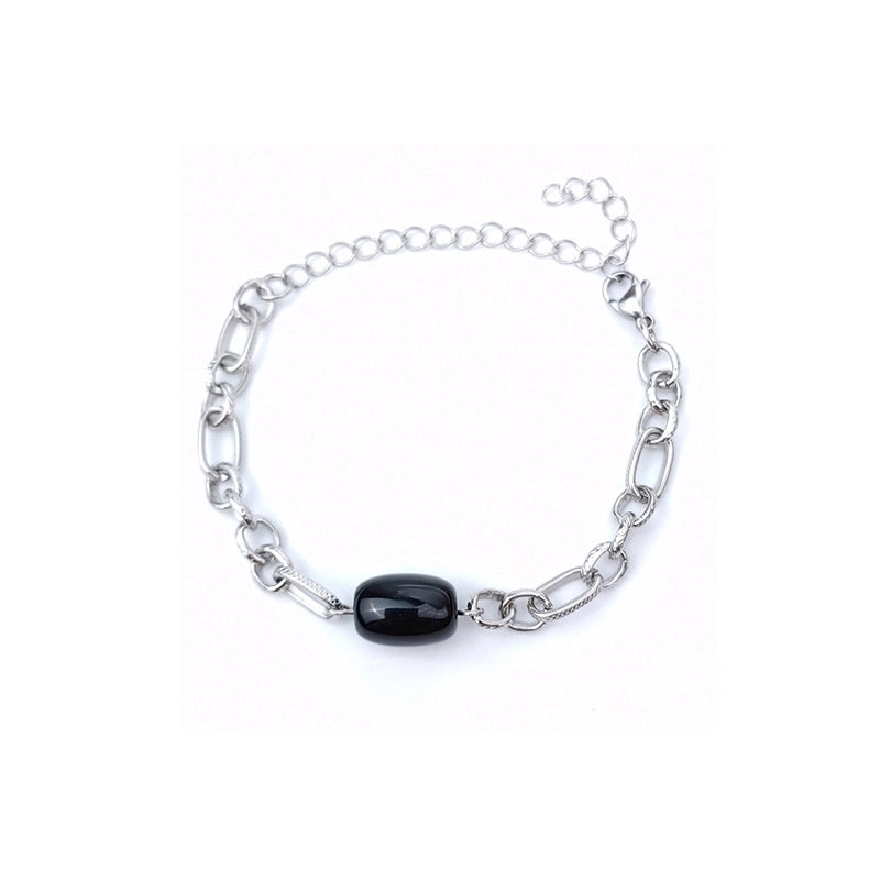 Simple New Stainless Steel Titanium Steel Natural Agate Stone Couple Bracelet Men And Women Jewelry Foreign Trade Exclusive