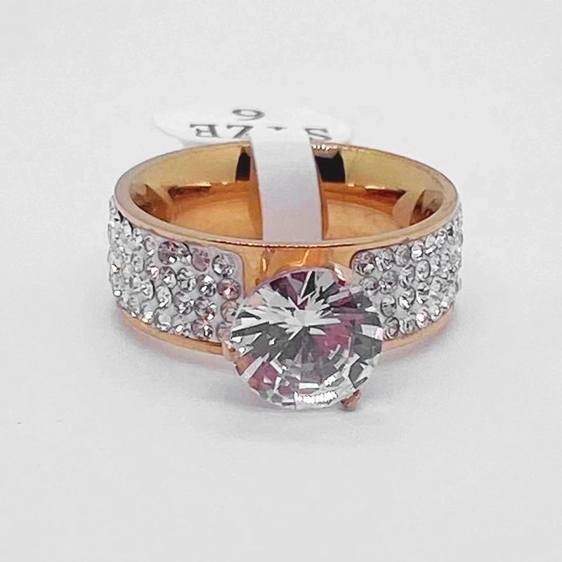 Glam Round Titanium Steel Rhinestones Rings