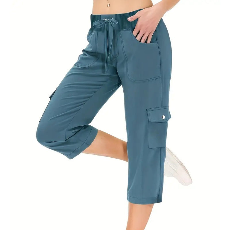🌿Women's Solid Color High-Waist Drawstring 3/4-Length Cargo Pants
