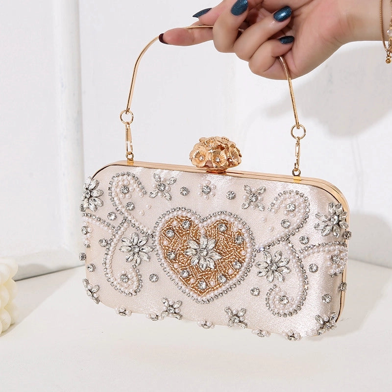 Champagne Polyester Heart Shape Square Evening Bags