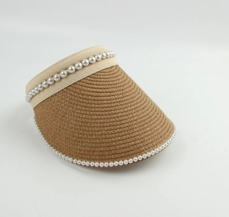 Women's Sweet Pastoral Solid Color Pearl Curved Eaves Sun Hat