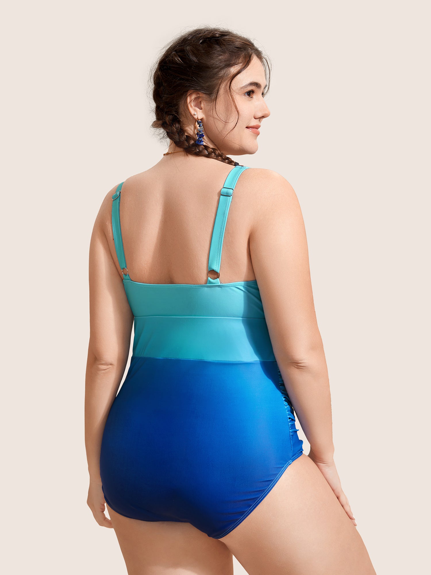 Gradient Dyeing Heart Neckline Ruched One Piece Swimsuit