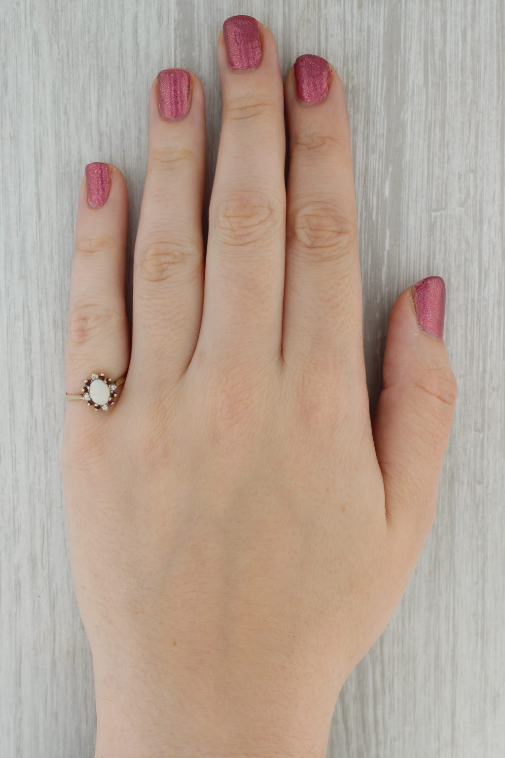 Opal Ruby Diamond Halo Ring 10k Yellow Gold Size 7 Cathedral Band