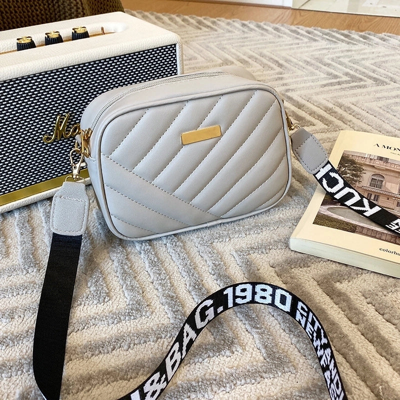 Women's Small Pu Leather Stripe Basic Classic Style Square Zipper Shoulder Bag Crossbody Bag Square Bag