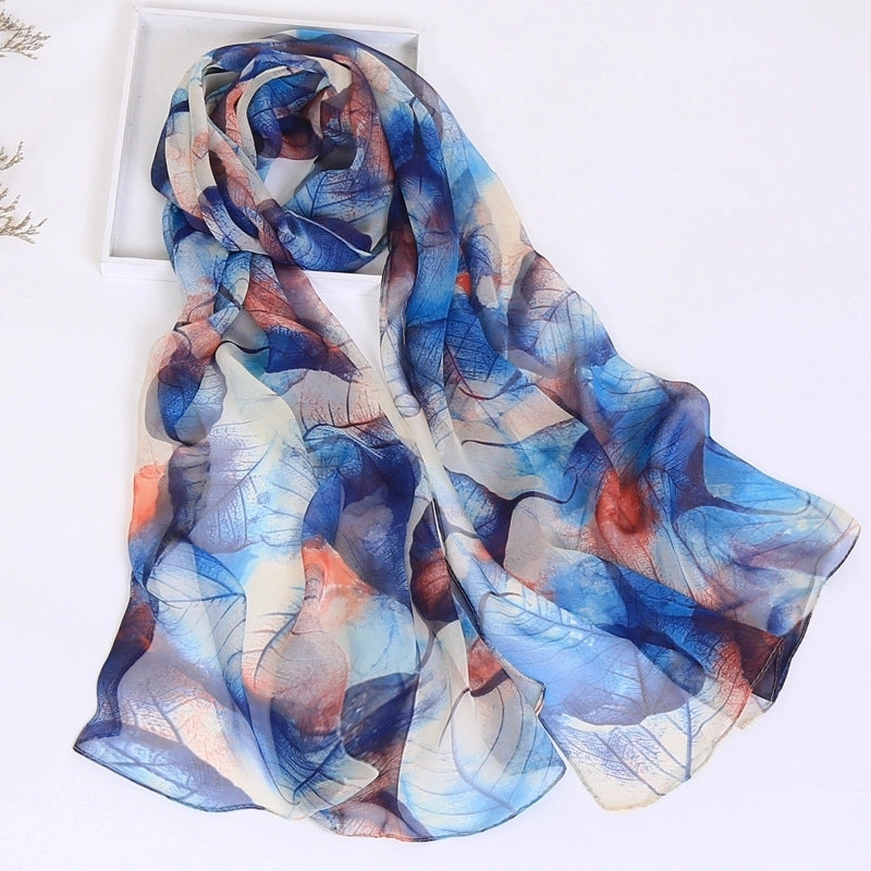 Women's Elegant Color Block Flower Georgette Silk Scarves