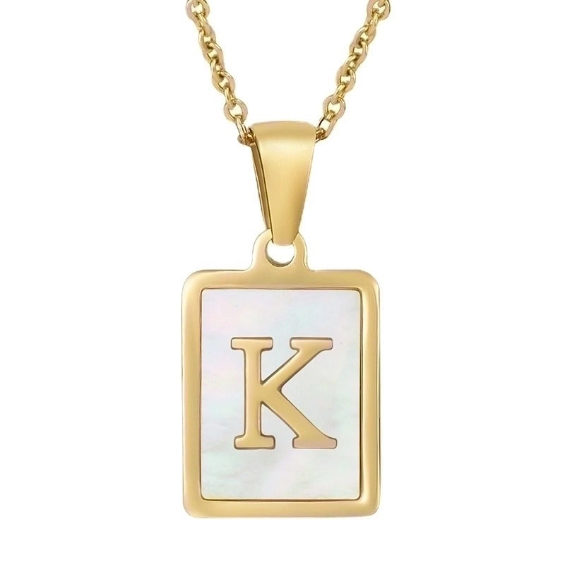 Minimalist Letter Stainless Steel Titanium Steel Plating Inlay Shell 18k Gold Plated Pendant Necklace