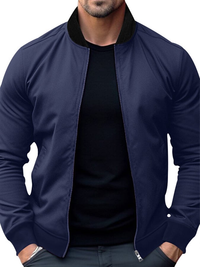 Men's American Casual Single Breasted Bomber Baseball Jacket