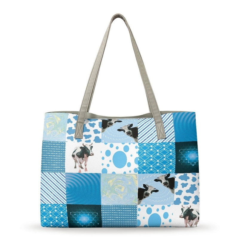Women's Medium Pu Leather Customized Color Block Vintage Style Classic Style Square Open Tote Bag