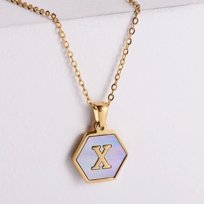 304 Stainless Steel 18K Gold Plated Minimalist Plating Letter Shell Pendant Necklace