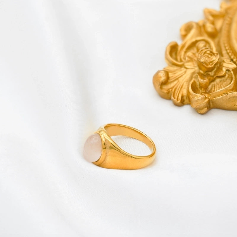 Retro Oval Stainless Steel Plating Inlay Agate 18k Gold Plated Rings