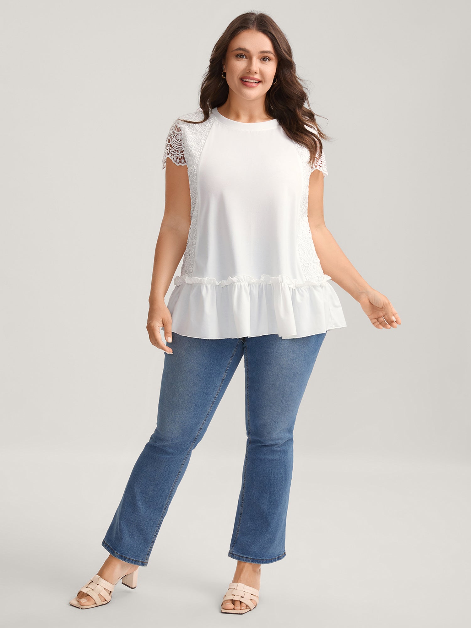 Lace Cut-Out Tiered Plain Top