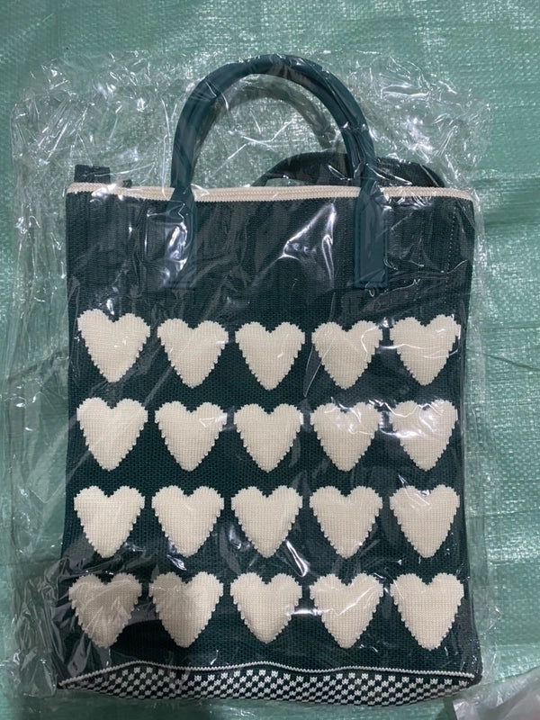Women's Medium Cotton Plaid Waves Heart Shape Cute Basic Square Open Square Bag