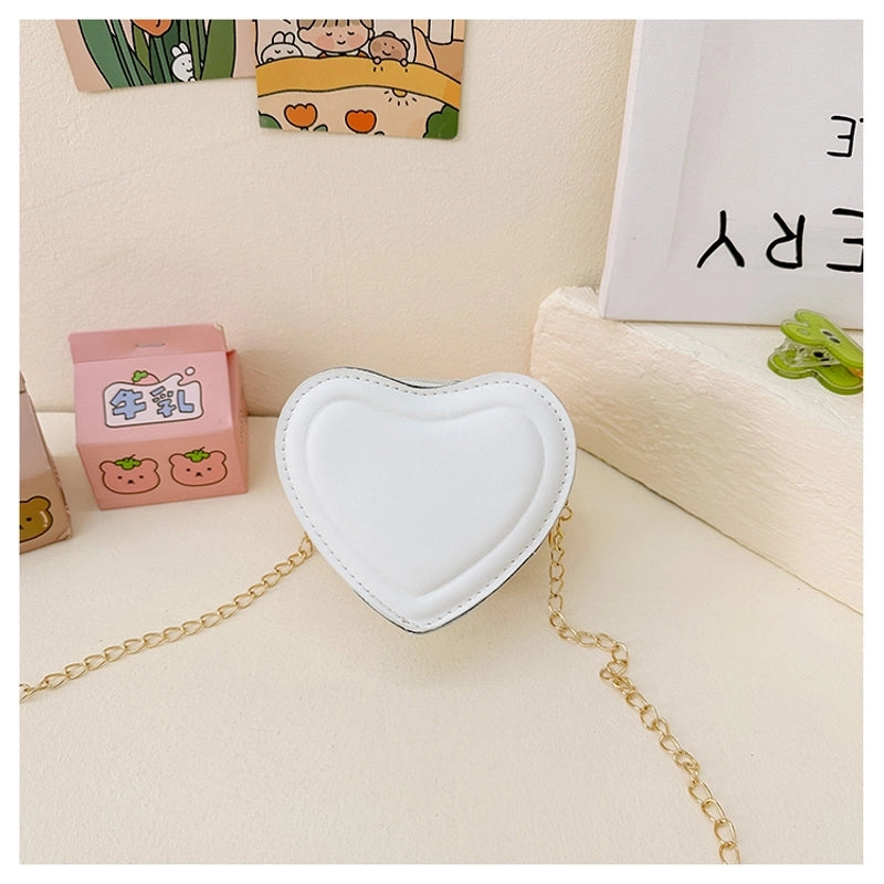 Girl's Pu Leather Heart Shape Solid Color Cute Heart-shaped Zipper Shoulder Bag Crossbody Bag Chain Bag