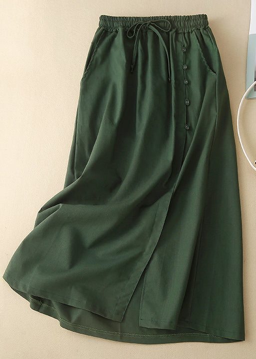 Casual Yellow Front Open Elastic Waist Cotton Skirts Summer