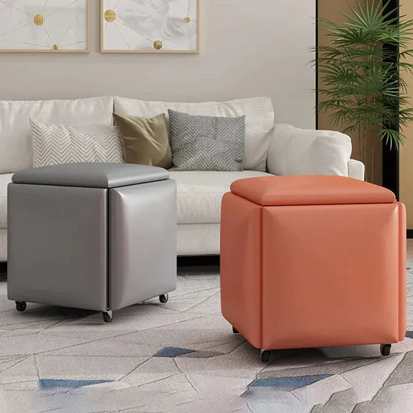 5IN1 NORDIC LEATHER OTTOMAN MULTIFUNCTIONAL STOOL STORAGE FOOT STOOL