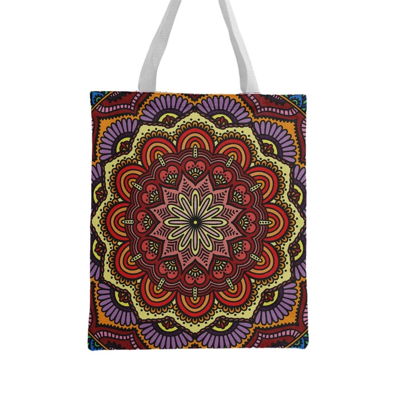 Women's Medium Canvas Geometric Ethnic Style Square Open Shoulder Bag