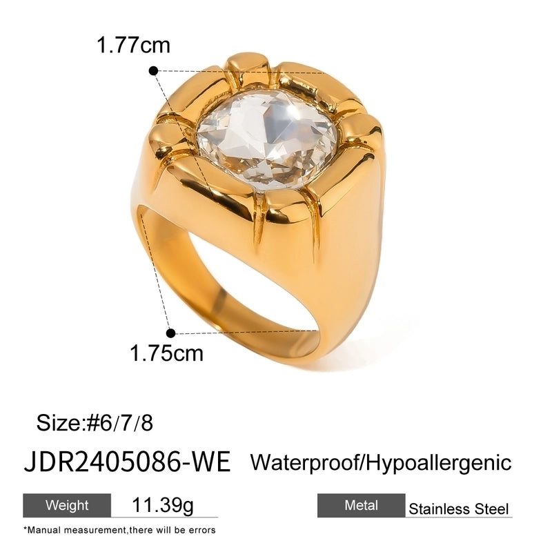 Formal Classic Style Artistic Geometric 304 Stainless Steel Glass Inlay Rings