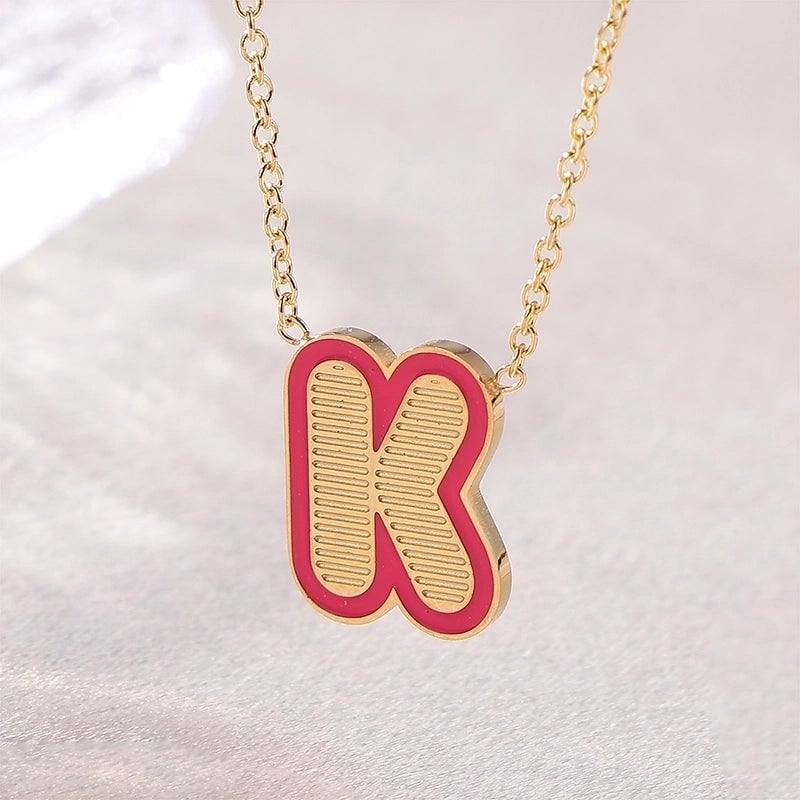 Sweet Minimalist Artistic Letter Stainless Steel Enamel Plating Pendant Necklace