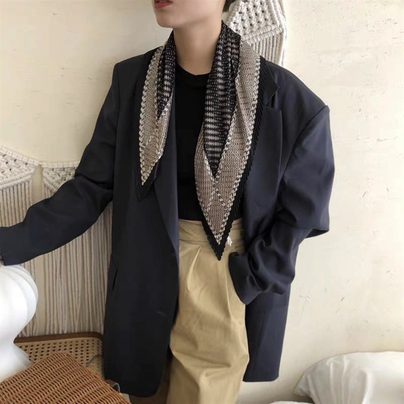 Women's Elegant Plaid Polka Dots Solid Color Satin Silk Scarf