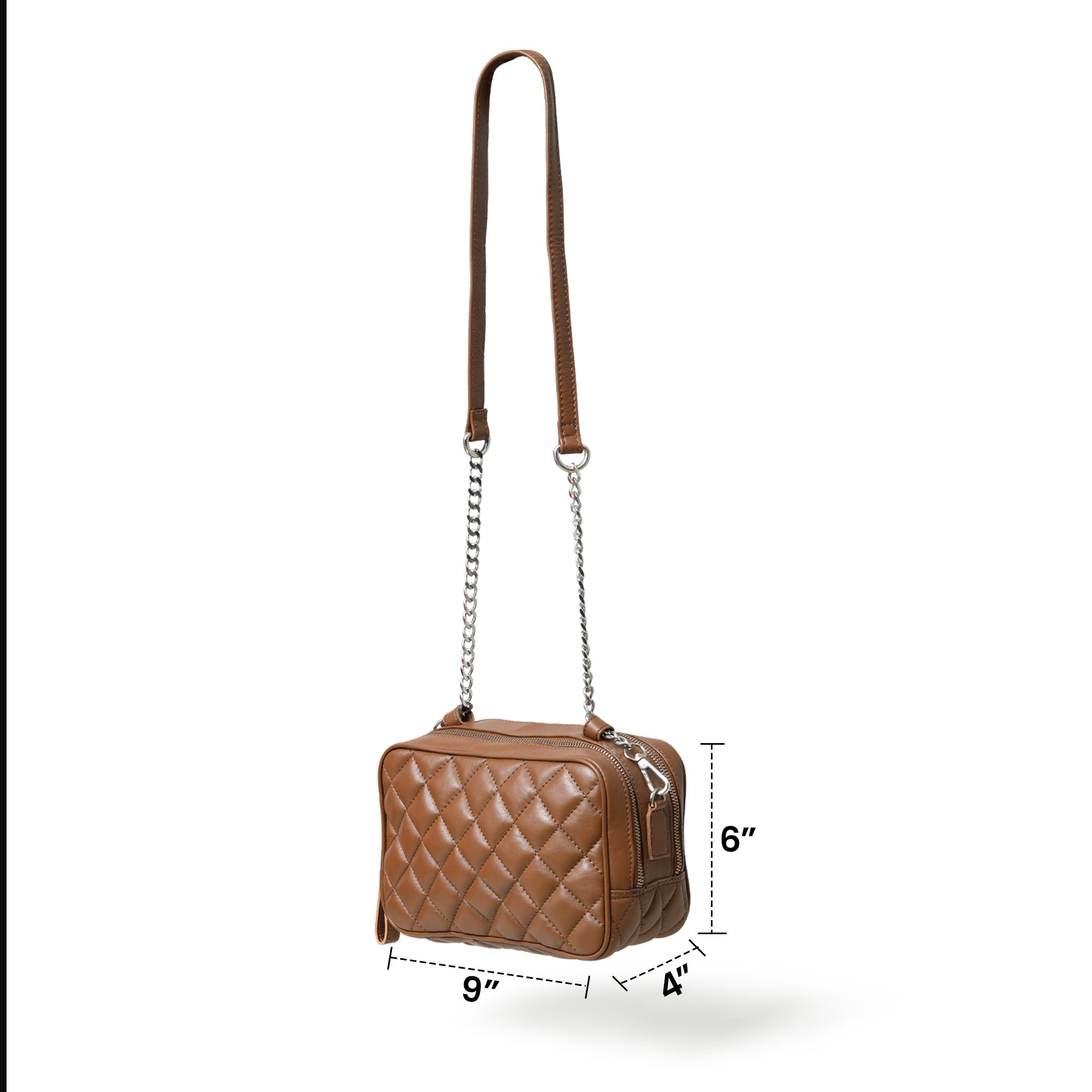 Stylish Mini Quilted Crossbody Bag. Rich Brown