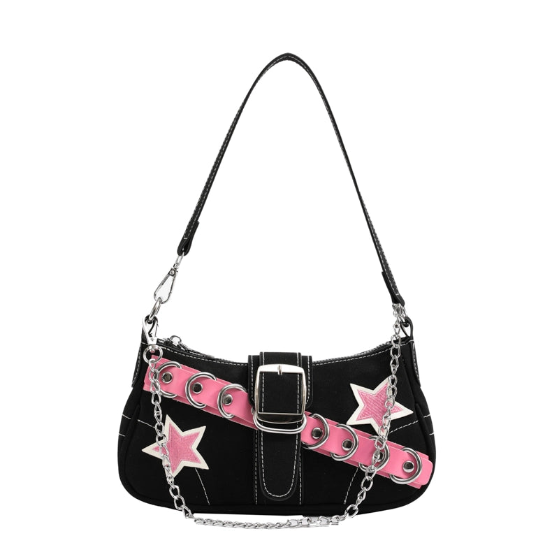 Women's Medium Pu Leather Star Streetwear Pillow Shape Buckle Underarm Bag