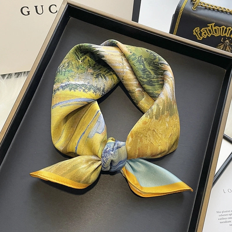 Women's Elegant Geometric Satin Printing Silk Scarves