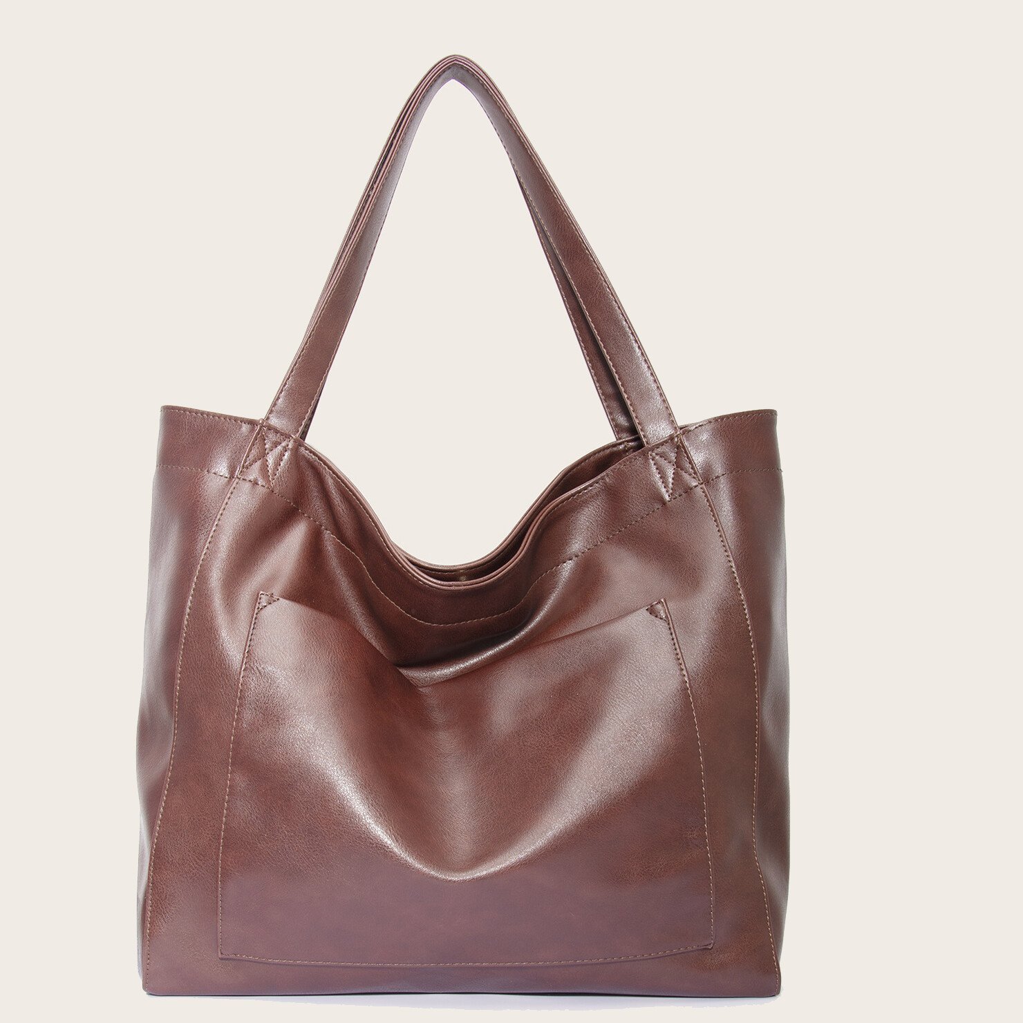 Women's Large Soft Leather Tote Bag With Pocket