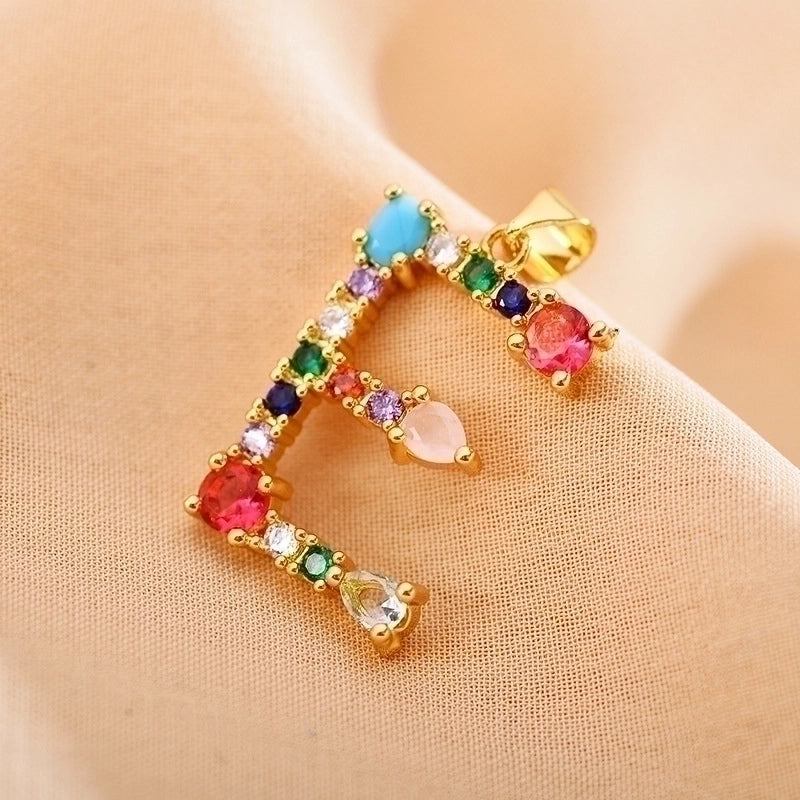 Copper Gold Plated Modern Style Shiny Inlay Letter Glass Stone Zircon Pendant Necklace